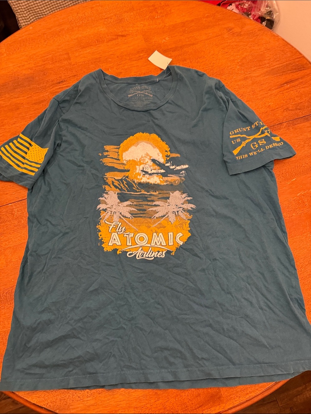 Grunt Style Blue Tee with Yellow & White Atomic Graphic xxxl